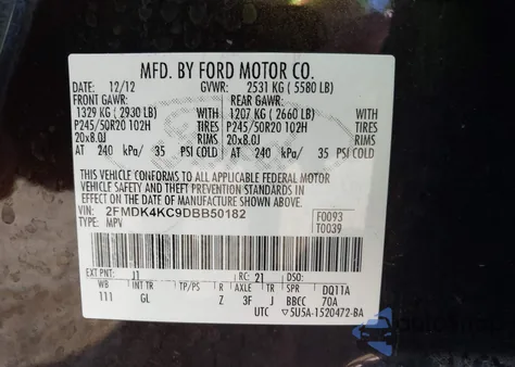 2013 Ford Edge Limited from USA, damaged, VIN 2FMDK4KC9DBB50182